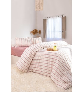 Koza Home Viento Nevresim Takımı Pamuk Bordo Kahve Çizgili Çift Kişilik 200x220 9522A
