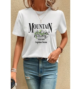 Unisex Montain Baskılı T-shirt (Beyaz)
