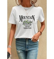 Unisex Montain Baskılı T-shirt (Beyaz)