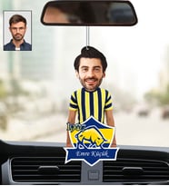 Kişiye Özel Sarı Lacivert Taraftar Tasarımlı Karikatür Araba Dikiz Ayna Süsü