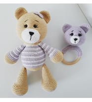 Ayıcık Boby ve Çıngırak Takımı Amigurumi Organik Oyuncak