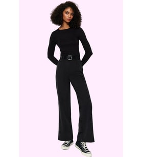 Kadın Yüksek Bel Wide Leg Pantolon Casual Dokuma Kumaş Günlük Hafta Sonu Dayanıklı Malzeme (Siyah)