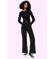Kadın Yüksek Bel Wide Leg Pantolon Casual Dokuma Kumaş Günlük Hafta Sonu Dayanıklı Malzeme (Siyah)