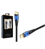 45W USB-C Lightning Işıklı Şeffaf Kablo Hızlı Şarj, Dayanıklı Tasarım, iPhone ve iPad Uyumlu
