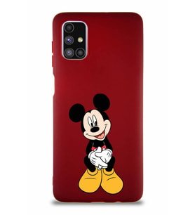 Samsung Galaxy M51 Soft Premier Kapak Mickey Mouse-A Tasarımlı Silikon Kılıf - Mürdüm (Şeffaf)