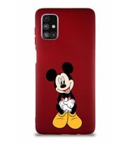 Samsung Galaxy M51 Soft Premier Kapak Mickey Mouse-A Tasarımlı Silikon Kılıf - Mürdüm (Şeffaf)