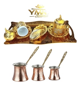 2 Li Gold Kahve Fincani & 2-3-4 Fincanlik Cezve Seti ymnbakir (Gold)