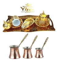 2 Li Gold Kahve Fincani & 2-3-4 Fincanlik Cezve Seti ymnbakir (Gold)