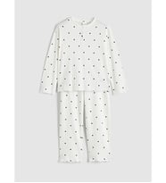 LCW Kids Ekru Bisiklet Yaka Puantiyeli Kız Çocuk Pijama Takımı