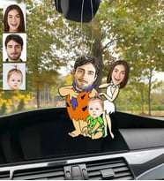 Kişiye Özel Karikatürlü Ahşap Araba Dikiz Ayna Süsü Aile-5