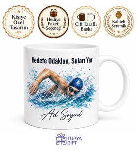 Yüzme Serbest Stil Çizimli Suları Yararak İlerleyen Odaklı Kupa Bardak Hediye