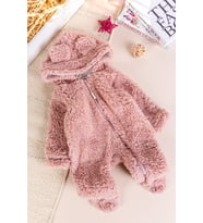 Kapüşonlu Welsoft Peluş Kışlık Kız/Erkek Bebek Tulum (Gül Kurusu)