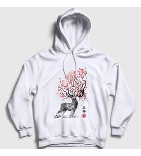 Presmono Unisex Beyaz Sakura Deer Geyik Kapüşonlu Sweatshirt 372737tt