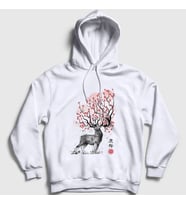 Presmono Unisex Beyaz Sakura Deer Geyik Kapüşonlu Sweatshirt 372737tt