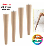 4 Adet Ahşap Ayak 50 Cm Masa Zigon Sehpa TV Ünitesi Puf Tabure Ayağı Ayakları Konik M8 Civatalı