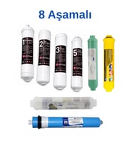 8 Aşamalı Su Arıtma Cihazı Filtre Seti Inline Filtre + RO Membran + Mineral Filtre Kapalı Kasa Uyumlu Tam Set