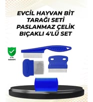 4 Parçalı Evcil Hayvan Tarak Seti – Paslanmaz Çelik Dişli, Ergonomik Saplı