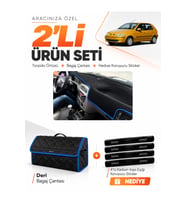 e-biz FIAT PALİO (1999-2005) Uyumlu Torpido Örtüsü + Deri Bagaj Çantası Seti - Siyah-Mavi - FI002