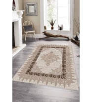 Bej Klasik Göbekli Kaymaz Tabanlı Dekoratif Halı MK32 - 100 x 160 cm