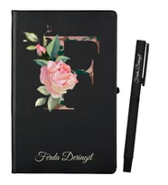 Harf Tasarımlı Kişiye Özel Siyah Defter ve Siyah Roller Kalem Seti