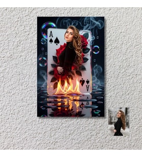 Kişiye Özel Maça Ası Tasarımlı 20x28 cm MDF Poster – Alev ve Su Efektiyle Özel Fotoğraf Baskısı
