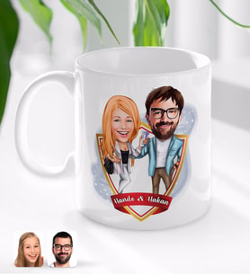 BK Gift Kişiye Özel İsimli Sevgililer Karikatürlü Beyaz Kupa Bardak-93-1