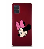 Samsung Galaxy A51 Soft Premier Kapak Minnie Mouse-B Tasarımlı Silikon Kılıf - Mürdüm (Şeffaf)