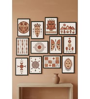 12 Parça Tribal Figürlü Geometrik Dekoratif Çerçeve Görünümlü Tablo Seti