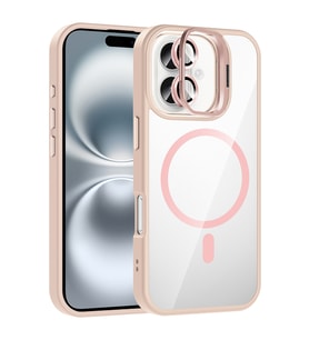 Apple iPhone 16 Plus Uyumlu Kılıf Standlı ve Kamera Lens Hediyeli M-Safe Şarj Özellikli Zore Etro Kapak (Pembe)