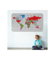 Eğitici Ülke ve Başkent Detaylı Atlası Dekoratif Dünya Haritası Duvar Sticker-3853-85x130
