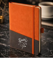 BK Gift Kişiye Özel Turuncu Termo Deri Defter -5, Kartvizit Bölmeli, Çizgili Ivory Kağıt