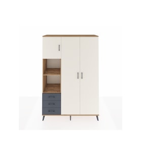 Hyperion Dolap 6 Raflı 3 Çekmeceli Tek Askılı 132x44x195 Çam-Aytaşı/Antrasit