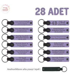 Firmanıza Özel Markanız Yazılı Hediyelik Anahtarlık, 28'li Set, Kaliteli Promosyon, Mor Lila & Siyah (Lila - Mor)