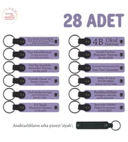 Firmanıza Özel Markanız Yazılı Hediyelik Anahtarlık, 28'li Set, Kaliteli Promosyon, Mor Lila & Siyah (Lila - Mor)