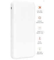 SnapMax SNP-3000 Beyaz 10.000 mah Powerbank 2x USB Çıkışlı 1 Type-C ve 1 Micro Girişli