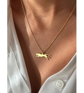 Kişiye Özel 925 Ayar Gümüş Şık Panter Figürlü Kolye (Gold)