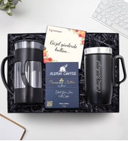 Kişiye Özel Kulplu 280 ML Çelik Termos & Siyah French Press & Alerya Filtre Premium Kahve Hediye Seti