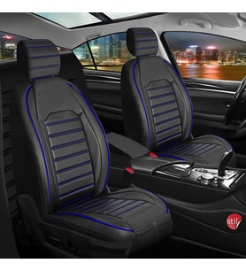 Volkswagen Polo Goal Uyumlu Lüx Deri Oto Koltuk Kılıfı Ön Arka Takım Orijinal Serisi SİYAH MAVİ