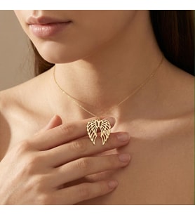 Kişiye Özel 925 Ayar Gümüş Tasarım Melek Kanadı Kolye (Gold)