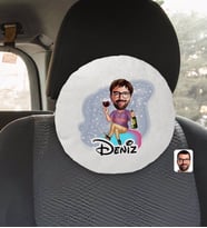 BK Gift Kişiye Özel İsimli Erkek Karikatürlü Yuvarlak Araç Koltuk Yastığı-2