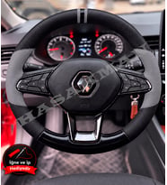 Renault Arkana Dikme Direksiyon Kılıfı Delikli Deri Parlak Siyah Gri Detay Çift Yüzük ve Dikiş 2021-2024