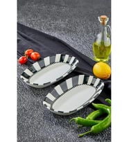 Cooker Porselen Kayık Tabak 2'li (Siyah Beyaz)