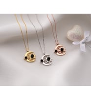 925 Ayar Papatya Silver Ay Güneş Siyah İncili Kolye.rose.gold.rodaj