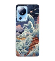 Xiaomi Mi 13 Lite Uyumlu Kanagawa Dalga Kolaj Desenli Şeffaf Telefon Kılıfı