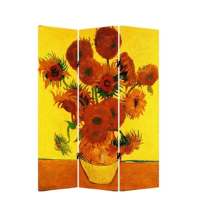 Stellastore Vincent Van Gogh Çiçek 3 Kanatlı Oda Bölücü Çift Taraflı Kanvas Paravan