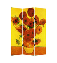 Stellastore Vincent Van Gogh Çiçek 3 Kanatlı Oda Bölücü Çift Taraflı Kanvas Paravan