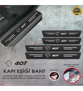 Peugeot 407  Logolu Karbon Kapı Eşiği Koruyucu Suni Deri 4'lü Set