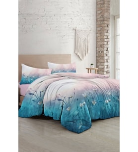 Lastikli Çarşaflı %100 Pamuk Saten Çift Kişilik Nevresim Takımı Soft Blue Luxury