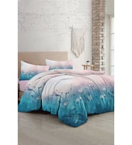 Lastikli Çarşaflı %100 Pamuk Saten Çift Kişilik Nevresim Takımı Soft Blue Luxury