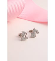 925 Ayar Gümüş Zirkon Taşlı Kedi Figürlü Küpe - Silver